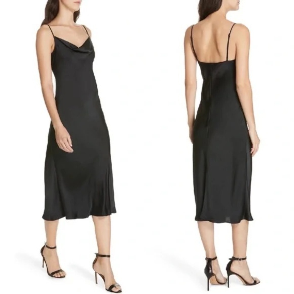 Joie Black Satin Cowl Neck Midi Dress XS